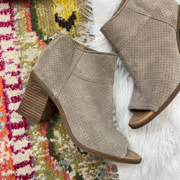 Franco Sarto Neutral Taupe Brown Open Toe Peep Toe Leather Ankle Boots Booties 8 - Picture 2 of 8